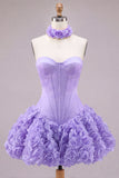 Strapless rozenkorset met bubble zoom bloemen A-lijn korte homecoming jurk