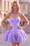 Strapless rozenkorset met bubble zoom bloemen A-lijn korte homecoming jurk