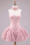 Strapless rozenkorset met bubble zoom bloemen A-lijn korte homecoming jurk