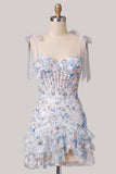 Lila Bodycon pailletten met lagen en gerimpelde korset korte homecomingjurk