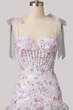 Lila Bodycon pailletten met lagen en gerimpelde korset korte homecomingjurk