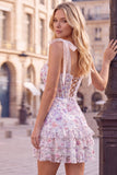 Lila Bodycon pailletten met lagen en gerimpelde korset korte homecomingjurk