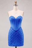 Sweetheart blauw korset Bodycon kralenbezette korte homecomingjurk