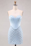 Sweetheart blauw korset Bodycon kralenbezette korte homecomingjurk