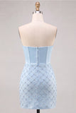 Sweetheart blauw korset Bodycon kralenbezette korte homecomingjurk
