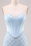 Sweetheart blauw korset Bodycon kralenbezette korte homecomingjurk