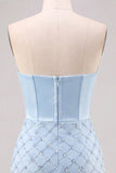 Sweetheart blauw korset Bodycon kralenbezette korte homecomingjurk
