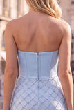 Sweetheart blauw korset Bodycon kralenbezette korte homecomingjurk