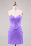 Sweetheart blauw korset Bodycon kralenbezette korte homecomingjurk