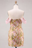 Roze Bloem Off the Shoulder Bodycon Korte Homecoming Jurk