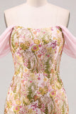 Roze Bloem Off the Shoulder Bodycon Korte Homecoming Jurk