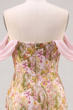 Roze Bloem Off the Shoulder Bodycon Korte Homecoming Jurk