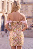 Roze Bloem Off the Shoulder Bodycon Korte Homecoming Jurk
