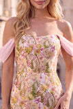 Roze Bloem Off the Shoulder Bodycon Korte Homecoming Jurk