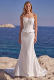 Witte strapless korset, satijn lange zeemeermin trouwjurk