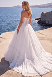 Witte Sweetheart A-lijn korset Baskische taille lange trouwjurk