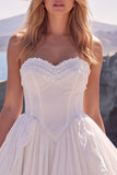 Witte Sweetheart A-lijn korset Baskische taille lange trouwjurk