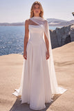Strapless witte Baskische taille korset A-lijn lange trouwjurk