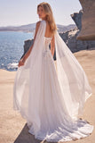 Strapless witte Baskische taille korset A-lijn lange trouwjurk