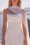 Strapless witte Baskische taille korset A-lijn lange trouwjurk