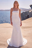 Zeemeermin strapless witte kralenbezette lange trouwjurk met strik