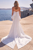 Zeemeermin strapless witte kralenbezette lange trouwjurk met strik