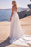 Zeemeermin strapless witte kralenbezette lange trouwjurk met strik