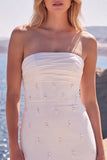 Zeemeermin strapless witte kralenbezette lange trouwjurk met strik