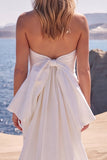 Zeemeermin strapless witte kralenbezette lange trouwjurk met strik