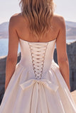 A-lijn sweetheart wit korset Baskische taille lange trouwjurk