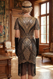 Roodgouden V-hals pailletten Bodycon korte jurk uit de jaren 1920 met franjeszoom