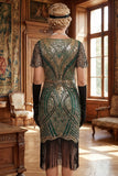 Roodgouden V-hals pailletten Bodycon korte jurk uit de jaren 1920 met franjeszoom