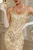 Sparkly Sequins Bodycon Midi jurk uit de jaren 1920 met franjeszoom
