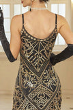 Sparkly Sequins Bodycon Midi jurk uit de jaren 1920 met franjeszoom