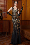 Glitterende pailletten lange vintage Great Gatsby Flapper jurk uit de jaren 20
