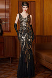 Glitterende pailletten lange vintage Great Gatsby Flapper jurk uit de jaren 20