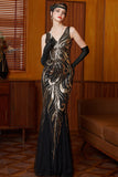 Glitterende pailletten lange vintage Great Gatsby Flapper jurk uit de jaren 20