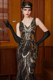 Glitterende pailletten lange vintage Great Gatsby Flapper jurk uit de jaren 20