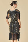 Glinsterende bodycon V-hals pailletten met franjes en schoudermouwen jurk uit de jaren 1920