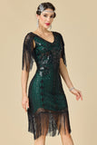 Glinsterende bodycon V-hals pailletten met franjes en schoudermouwen jurk uit de jaren 1920