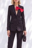 Zwarte Polka Dots Broekpakken Peak Revers Vrouwen Trouwpakken met Strik