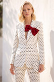 Zwarte Polka Dots Broekpakken Peak Revers Vrouwen Trouwpakken met Strik