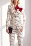 Zwarte Polka Dots Broekpakken Peak Revers Vrouwen Trouwpakken met Strik
