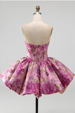 Rode A-lijn bloemen Jacquard korset Bubble Zoom Korte Homecoming Jurk