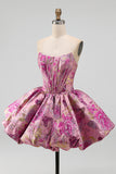 Rode A-lijn bloemen Jacquard korset Bubble Zoom Korte Homecoming Jurk