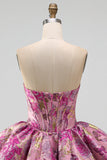 Rode A-lijn bloemen Jacquard korset Bubble Zoom Korte Homecoming Jurk