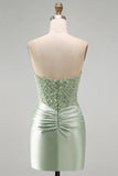 Stoffige groene pailletten gerimpeld satijn parel Bodycon korte homecomingjurk