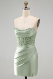 Stoffige groene pailletten gerimpeld satijn parel Bodycon korte homecomingjurk