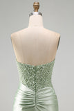 Stoffige groene pailletten gerimpeld satijn parel Bodycon korte homecomingjurk
