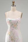 Sprankelende roze bodycon pailletten bloemen korte homecomingjurk met kralen